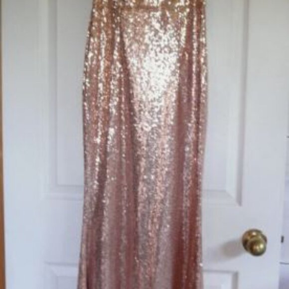 Rose Gold Sequin Maxi Dress/ Gown/ Prom/ New Years / Evening / party - Picture 9 of 9